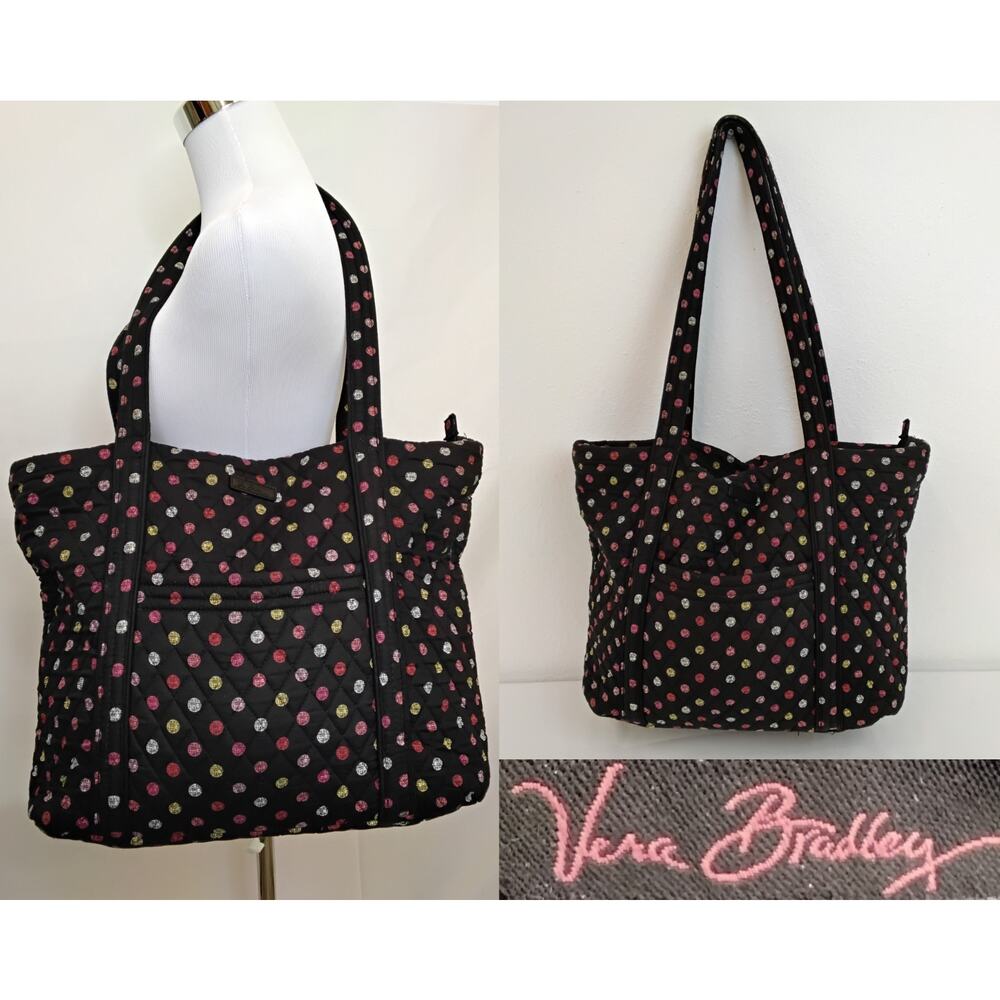Vera Bradley Tote Bag Work Commuter Shoulder Bag Black Havana Dots #Z5555